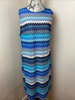 Style & Co Blue Crochet Lace Shift Dress Size 18 Sleeveless Lined